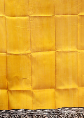 Yellow Printed Pure Silk Saree Without Blouse Piece