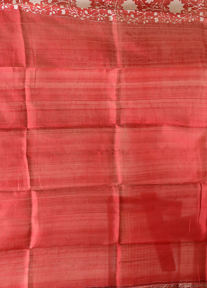 White Printed Pure Silk Saree Without Blouse Piece