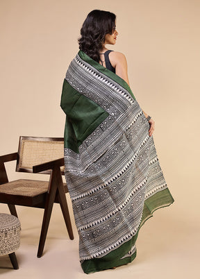 Green Printed Pure Silk Saree Without Blouse Piece
