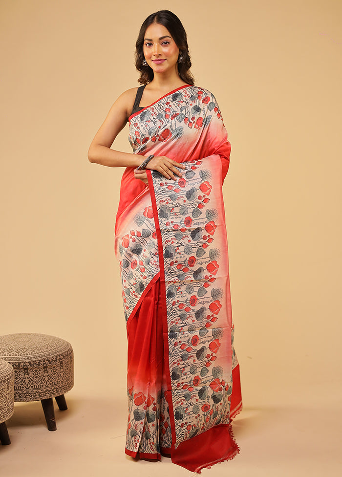 Pink Printed Pure Silk Saree Without Blouse Piece