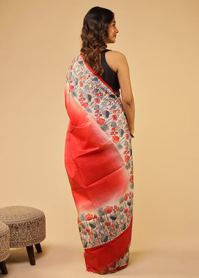 Pink Printed Pure Silk Saree Without Blouse Piece