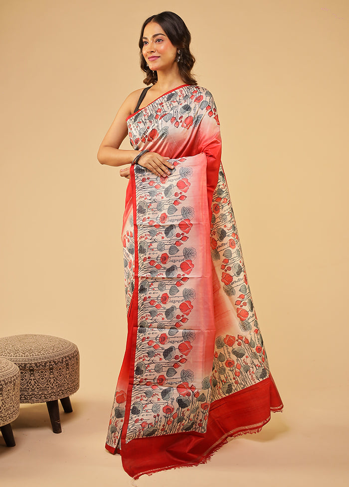 Pink Printed Pure Silk Saree Without Blouse Piece