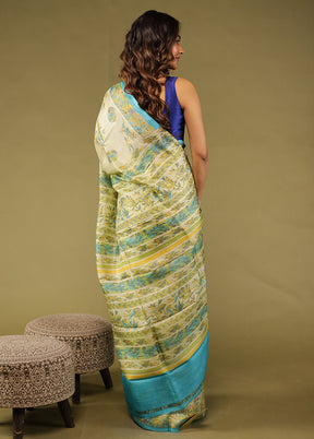 Green Printed Pure Silk Saree Without Blouse Piece