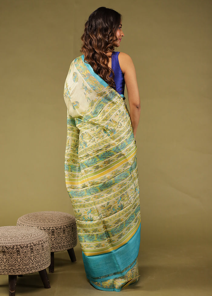 Green Printed Pure Silk Saree Without Blouse Piece