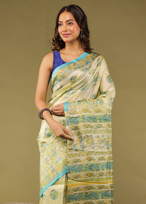 Green Printed Pure Silk Saree Without Blouse Piece