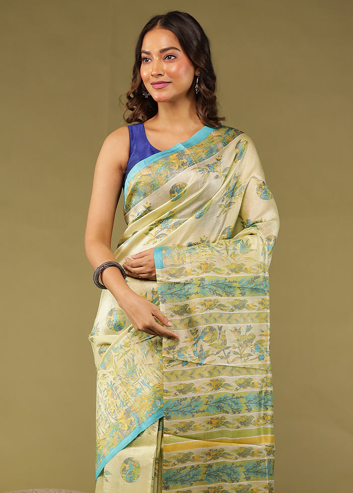 Green Printed Pure Silk Saree Without Blouse Piece