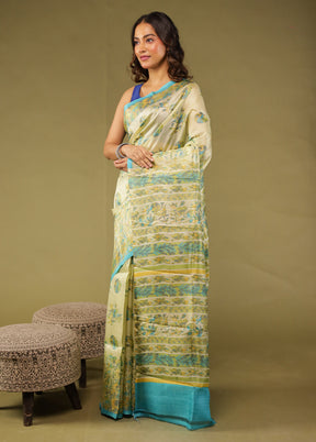 Green Printed Pure Silk Saree Without Blouse Piece
