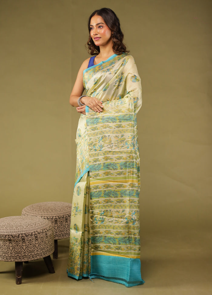 Green Printed Pure Silk Saree Without Blouse Piece