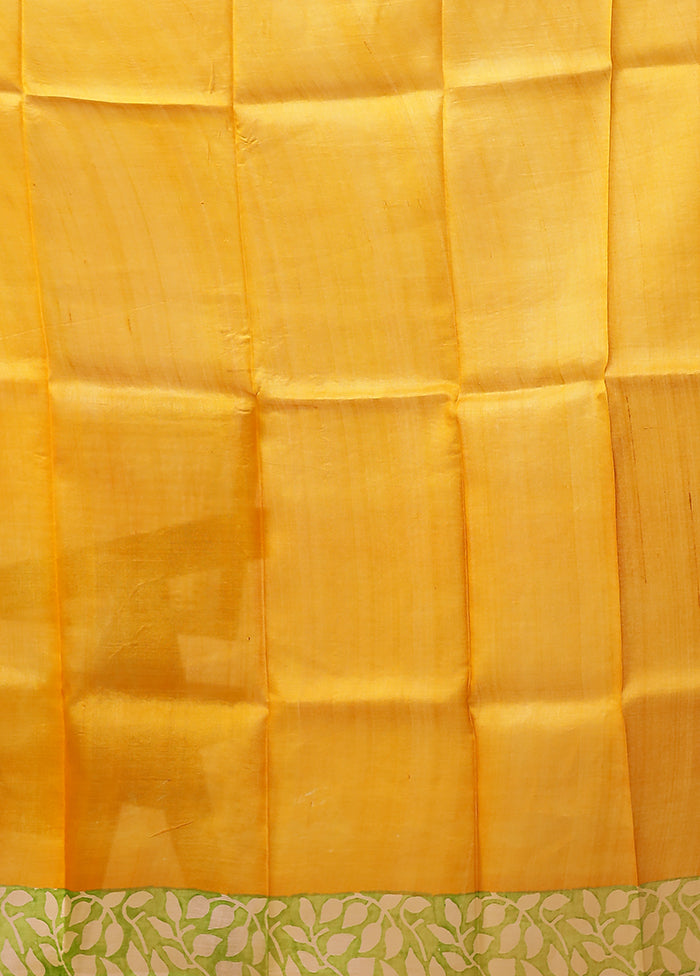 Yellow Handloom Tussar Pure Silk Saree With Blouse Piece
