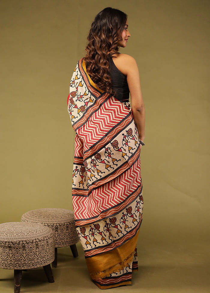 Red Handloom Tussar Pure Silk Saree With Blouse Piece