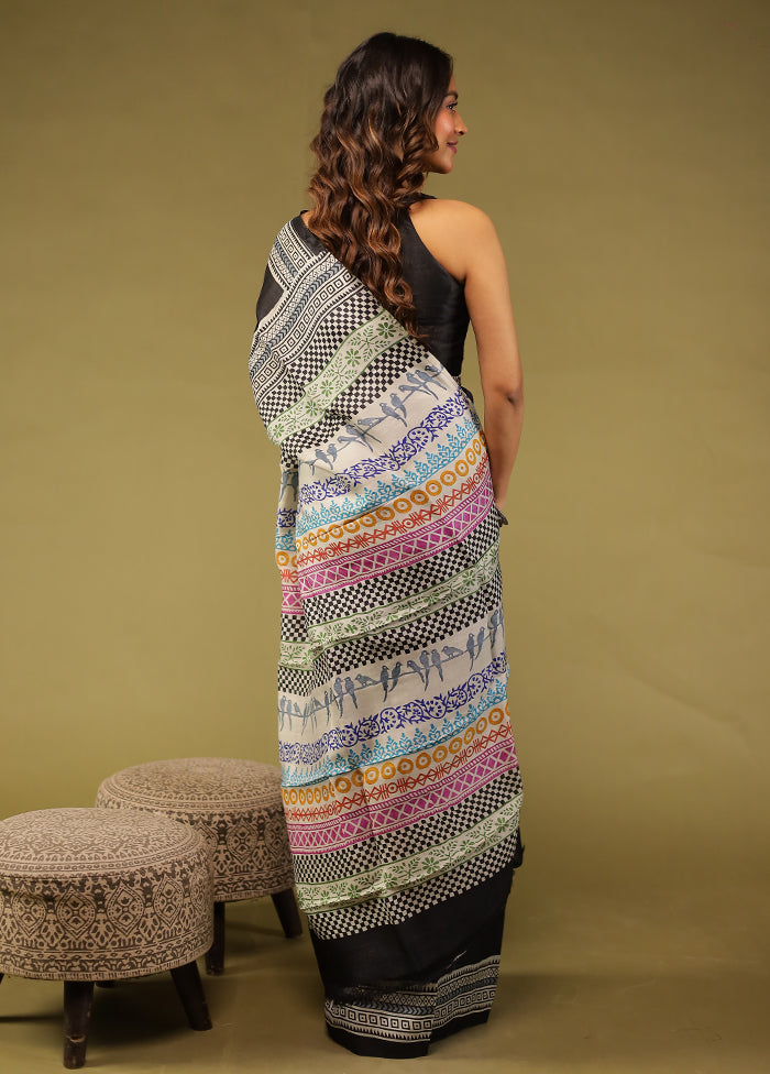 Black Handloom Tussar Pure Silk Saree With Blouse Piece