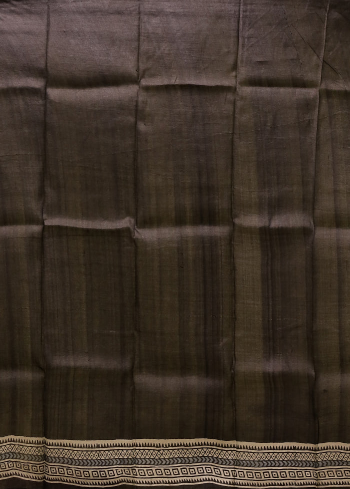 Black Handloom Tussar Pure Silk Saree With Blouse Piece