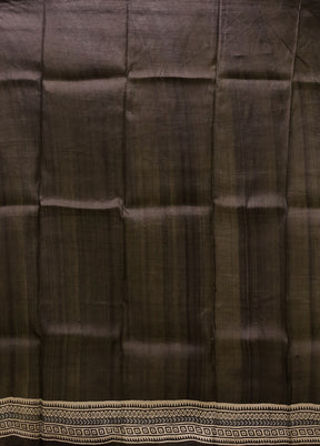 Black Handloom Tussar Pure Silk Saree With Blouse Piece