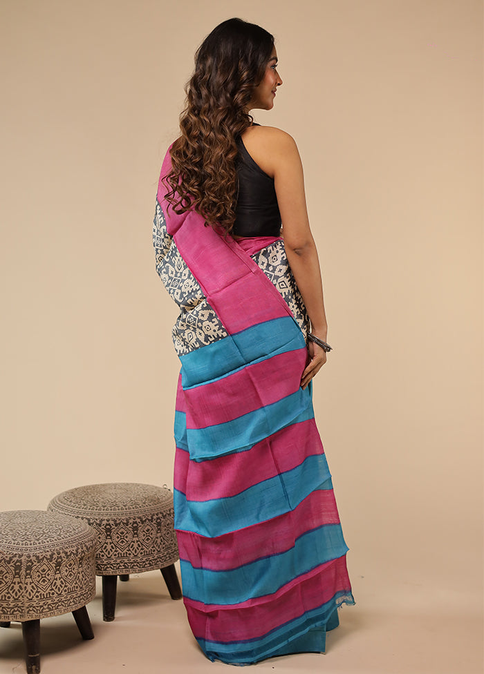Cream Handloom Tussar Pure Silk Saree With Blouse Piece