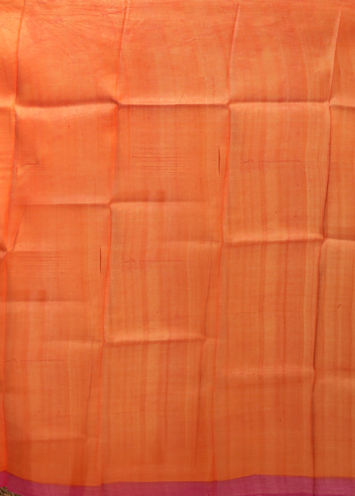 Cream Handloom Tussar Pure Silk Saree With Blouse Piece