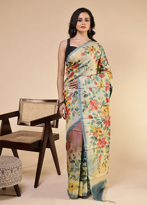 Multicolor Handloom Tussar Pure Silk Saree With Blouse Piece