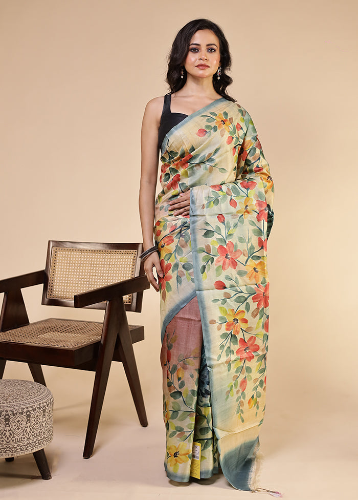 Multicolor Handloom Tussar Pure Silk Saree With Blouse Piece