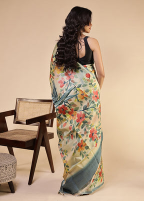 Multicolor Handloom Tussar Pure Silk Saree With Blouse Piece