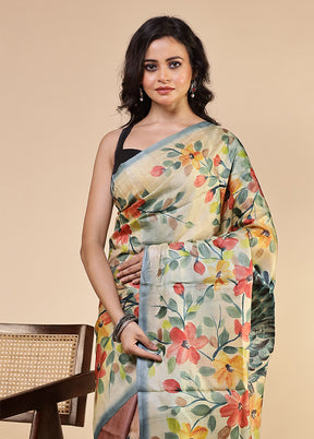 Multicolor Handloom Tussar Pure Silk Saree With Blouse Piece