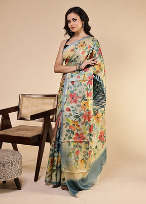 Multicolor Handloom Tussar Pure Silk Saree With Blouse Piece