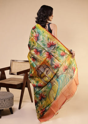 Multicolor Handloom Tussar Pure Silk Saree With Blouse Piece