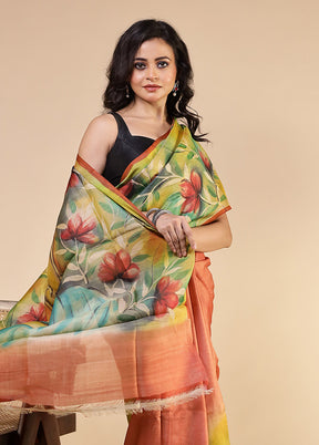 Multicolor Handloom Tussar Pure Silk Saree With Blouse Piece