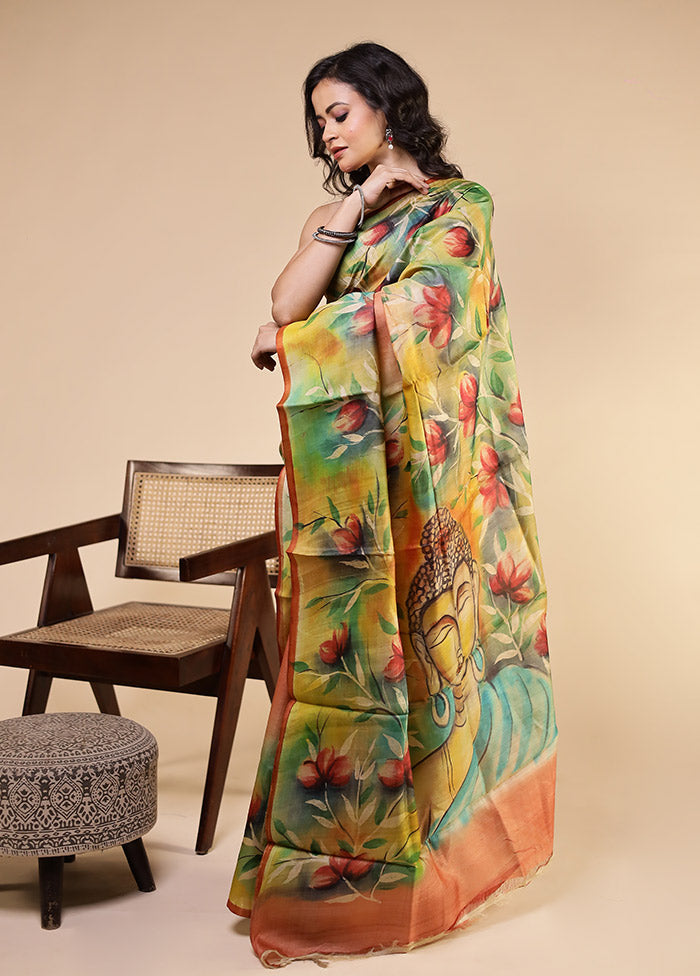 Multicolor Handloom Tussar Pure Silk Saree With Blouse Piece