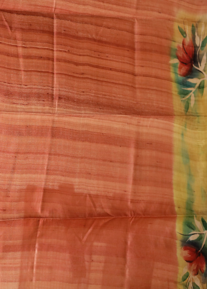 Multicolor Handloom Tussar Pure Silk Saree With Blouse Piece