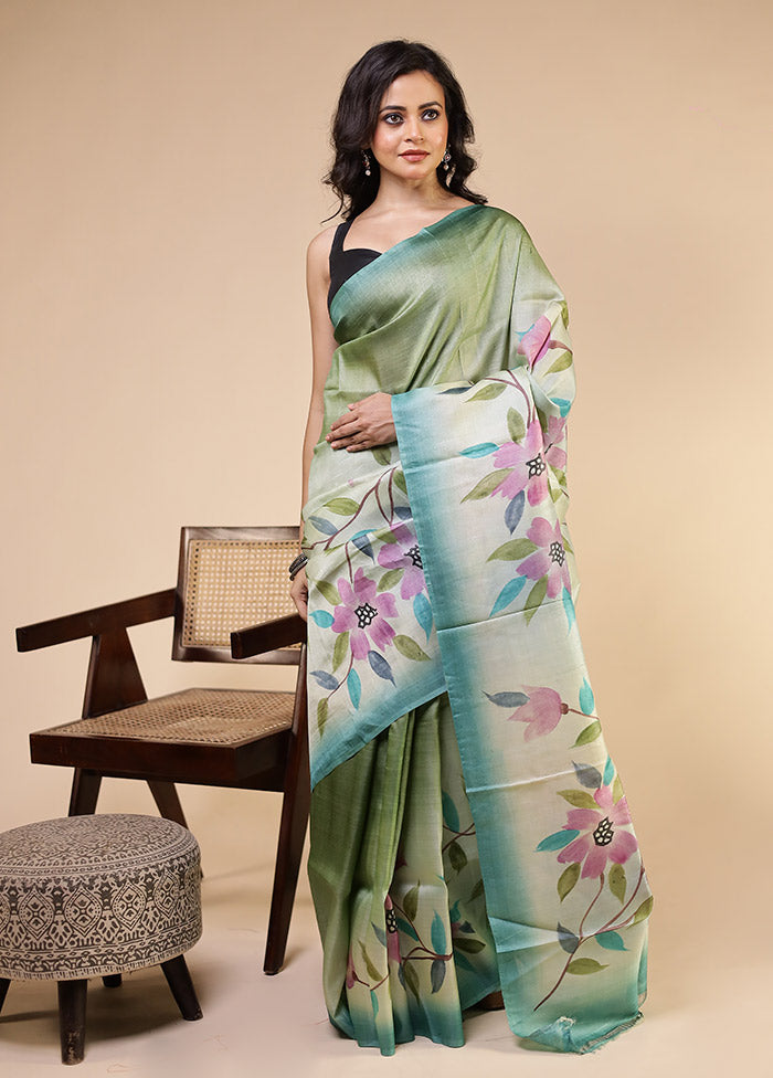 Multicolor Handloom Tussar Pure Silk Saree With Blouse Piece
