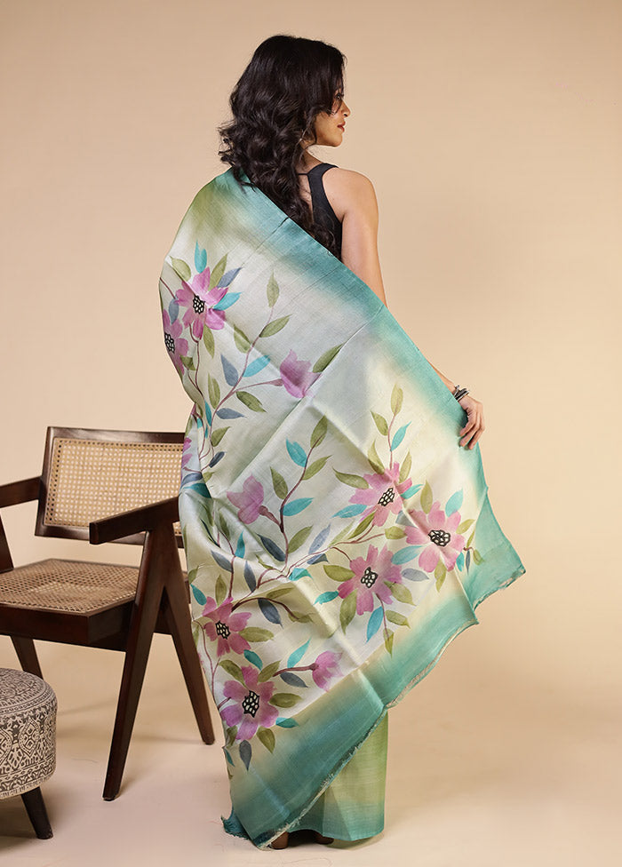 Multicolor Handloom Tussar Pure Silk Saree With Blouse Piece