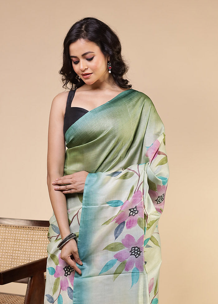 Multicolor Handloom Tussar Pure Silk Saree With Blouse Piece