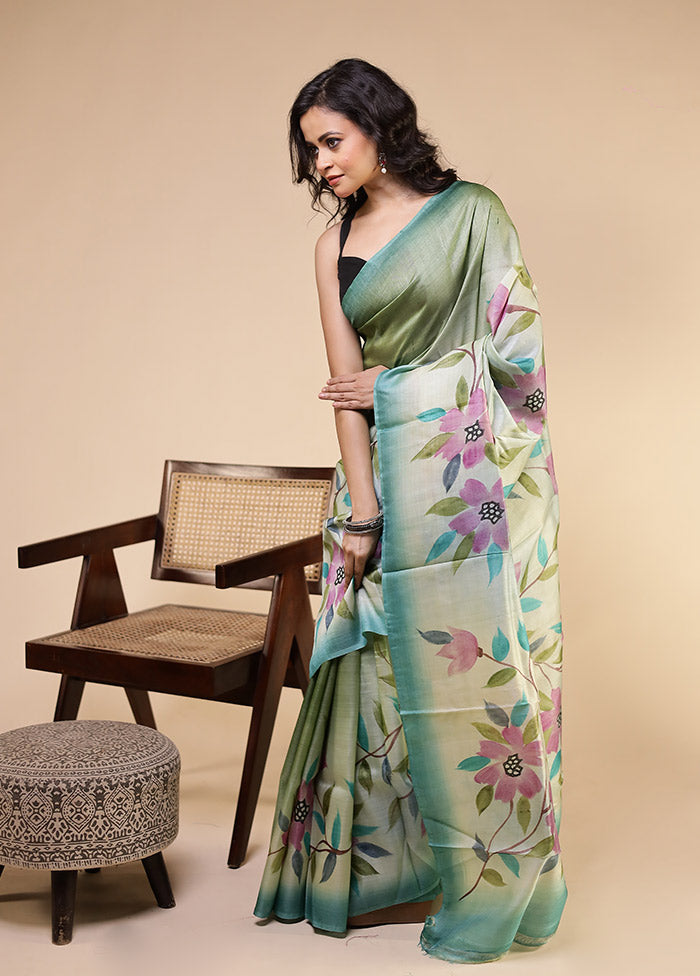 Multicolor Handloom Tussar Pure Silk Saree With Blouse Piece