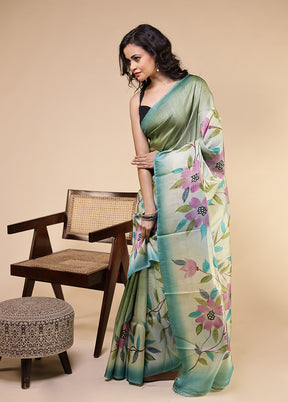 Multicolor Handloom Tussar Pure Silk Saree With Blouse Piece