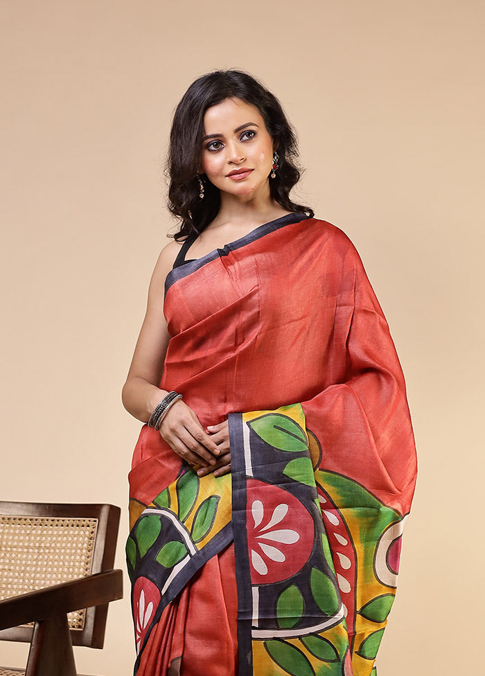 Multicolor Handloom Tussar Pure Silk Saree With Blouse Piece