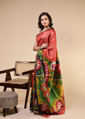 Multicolor Handloom Tussar Pure Silk Saree With Blouse Piece