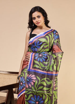 Multicolor Handloom Tussar Pure Silk Saree With Blouse Piece