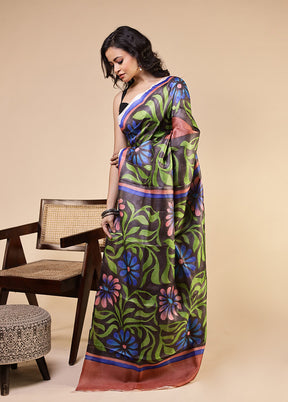 Multicolor Handloom Tussar Pure Silk Saree With Blouse Piece