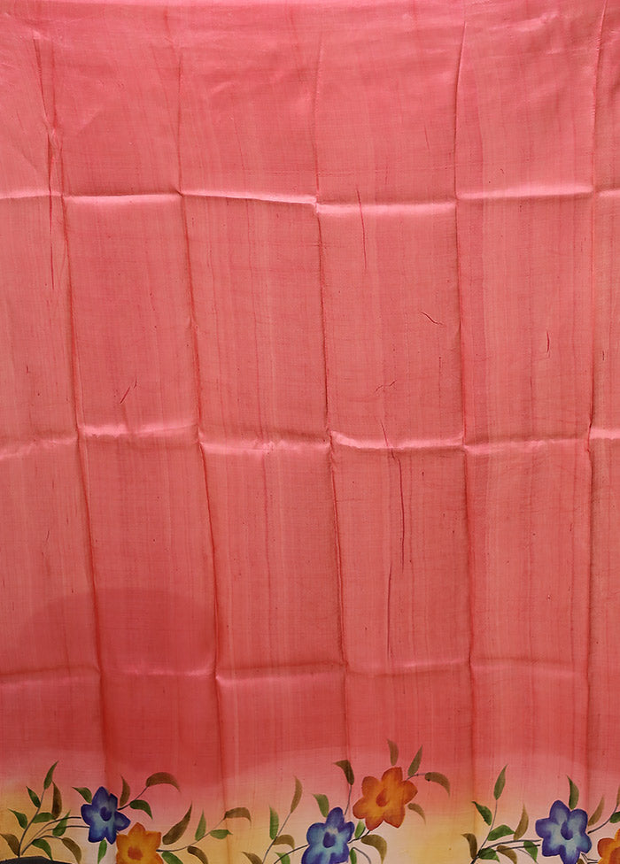 Pink Printed Pure Silk Saree Without Blouse Piece