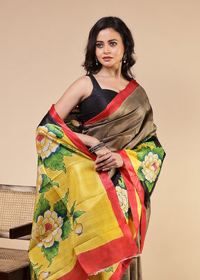 Grey Printed Pure Silk Saree Without Blouse Piece