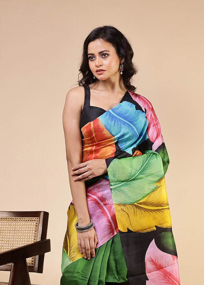 Multicolor Printed Pure Silk Saree Without Blouse Piece
