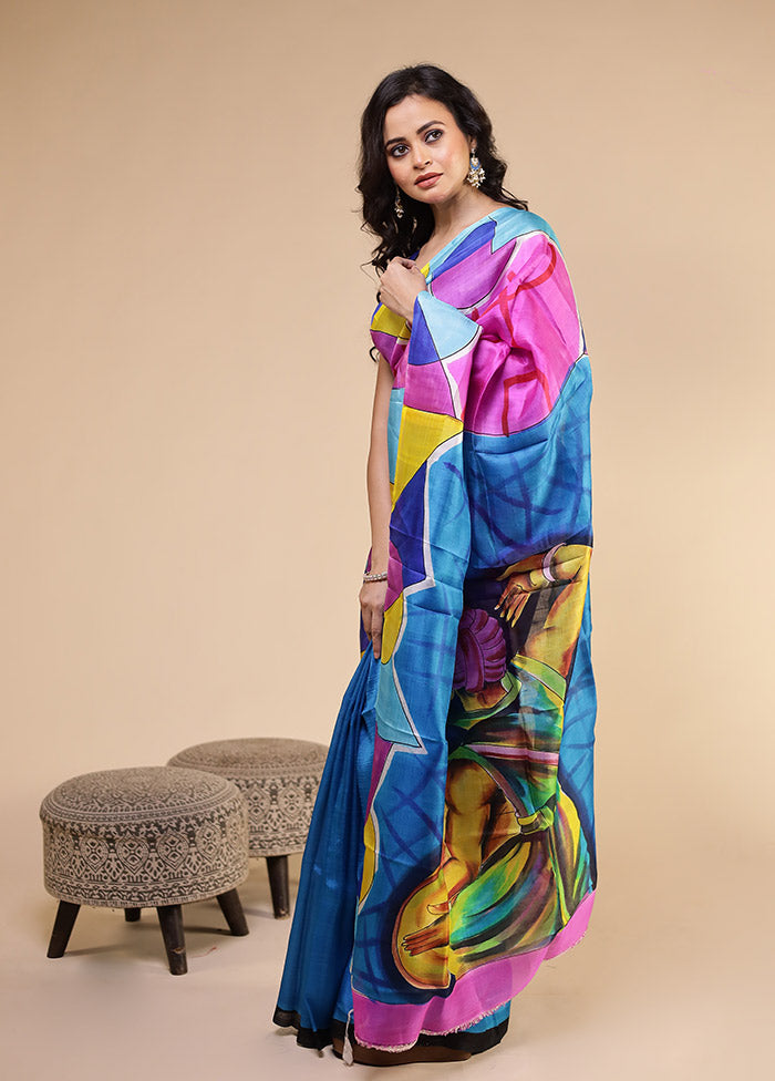 Purple Printed Pure Silk Saree Without Blouse Piece