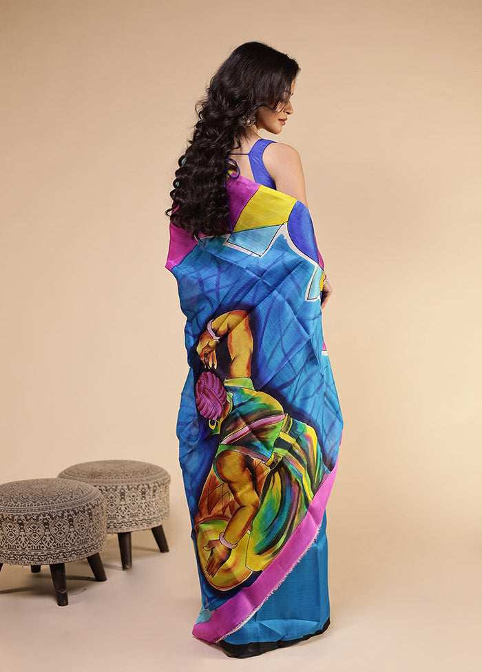 Purple Printed Pure Silk Saree Without Blouse Piece