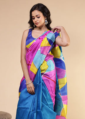 Purple Printed Pure Silk Saree Without Blouse Piece