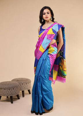 Purple Printed Pure Silk Saree Without Blouse Piece