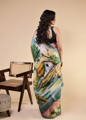 Pink Printed Pure Silk Saree Without Blouse Piece