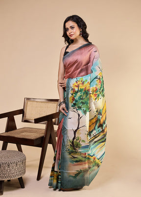 Pink Printed Pure Silk Saree Without Blouse Piece