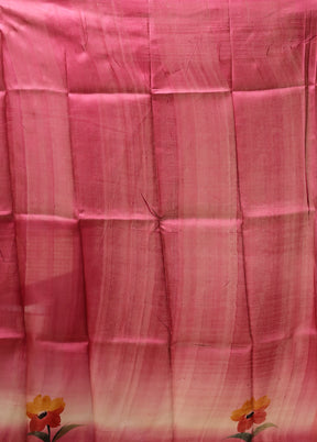 Pink Printed Pure Silk Saree Without Blouse Piece