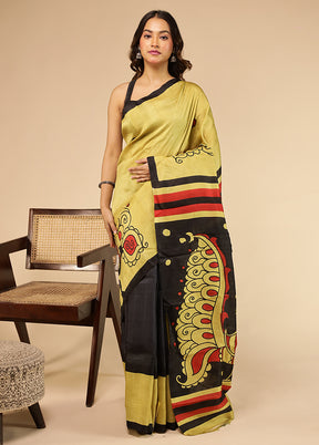 Green Printed Pure Silk Saree Without Blouse Piece
