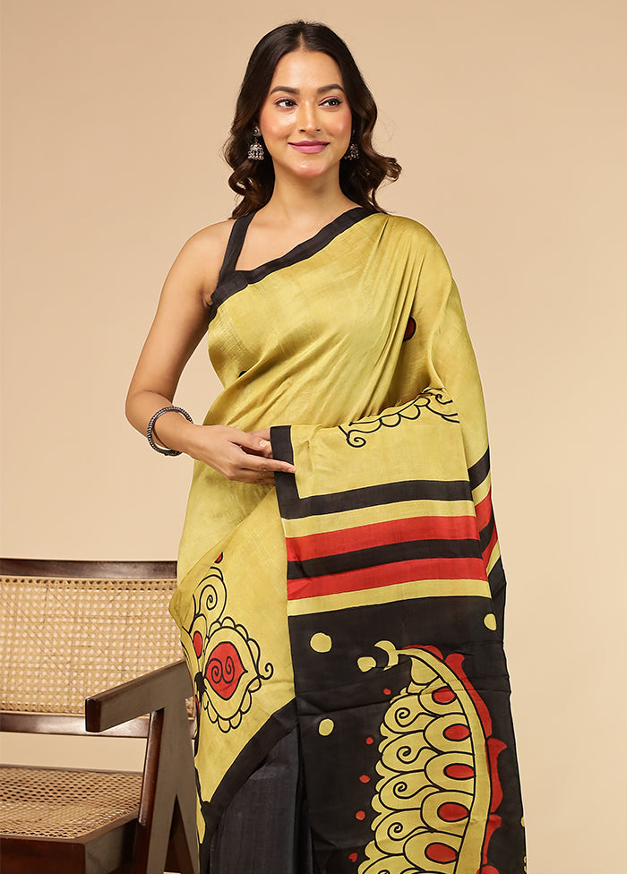 Green Printed Pure Silk Saree Without Blouse Piece
