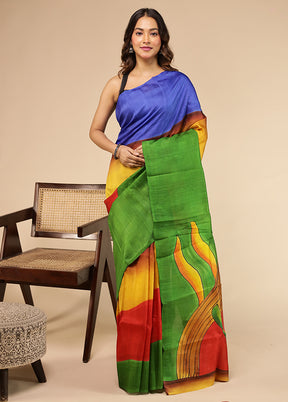 Red Printed Pure Silk Saree Without Blouse Piece